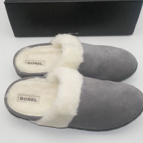 NEW SOREL Nakiska Slide II Women's 12 Suede Lined Slippers Gray Indoor/Outdoor - Picture 7 of 10